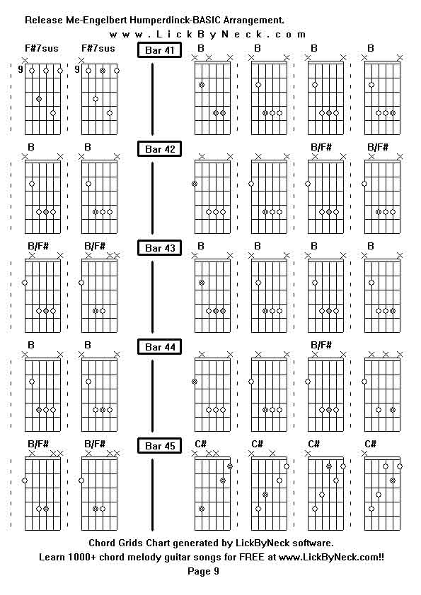 Chord Grids Chart of chord melody fingerstyle guitar song-Release Me-Engelbert Humperdinck-BASIC Arrangement,generated by LickByNeck software.